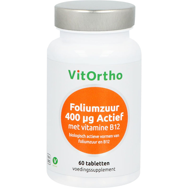 VitOrtho Foliumzuur 400 mcg Actief met vitamine B12 - 60 Tabletten